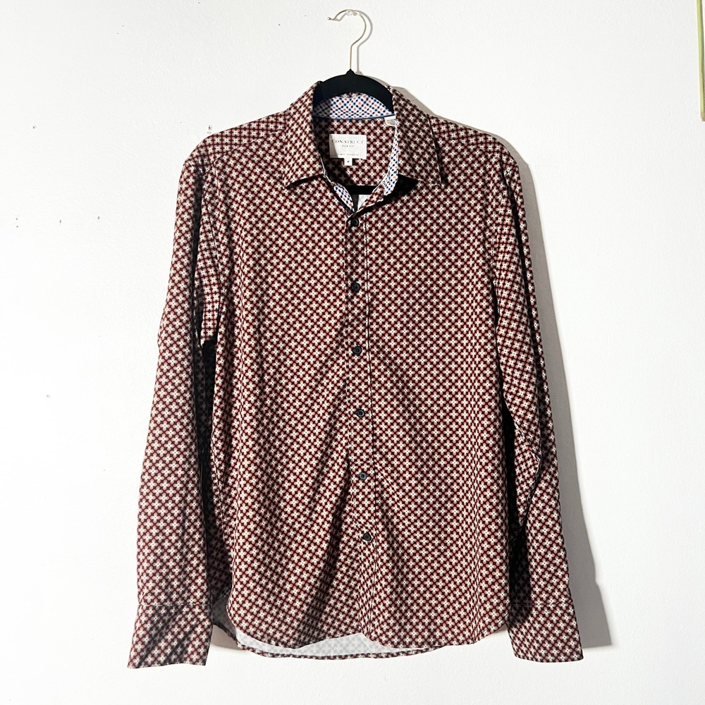 Con.Struct Button Shirt Men's Medium Slim Fit 4-Way Stretch Geometric Floral